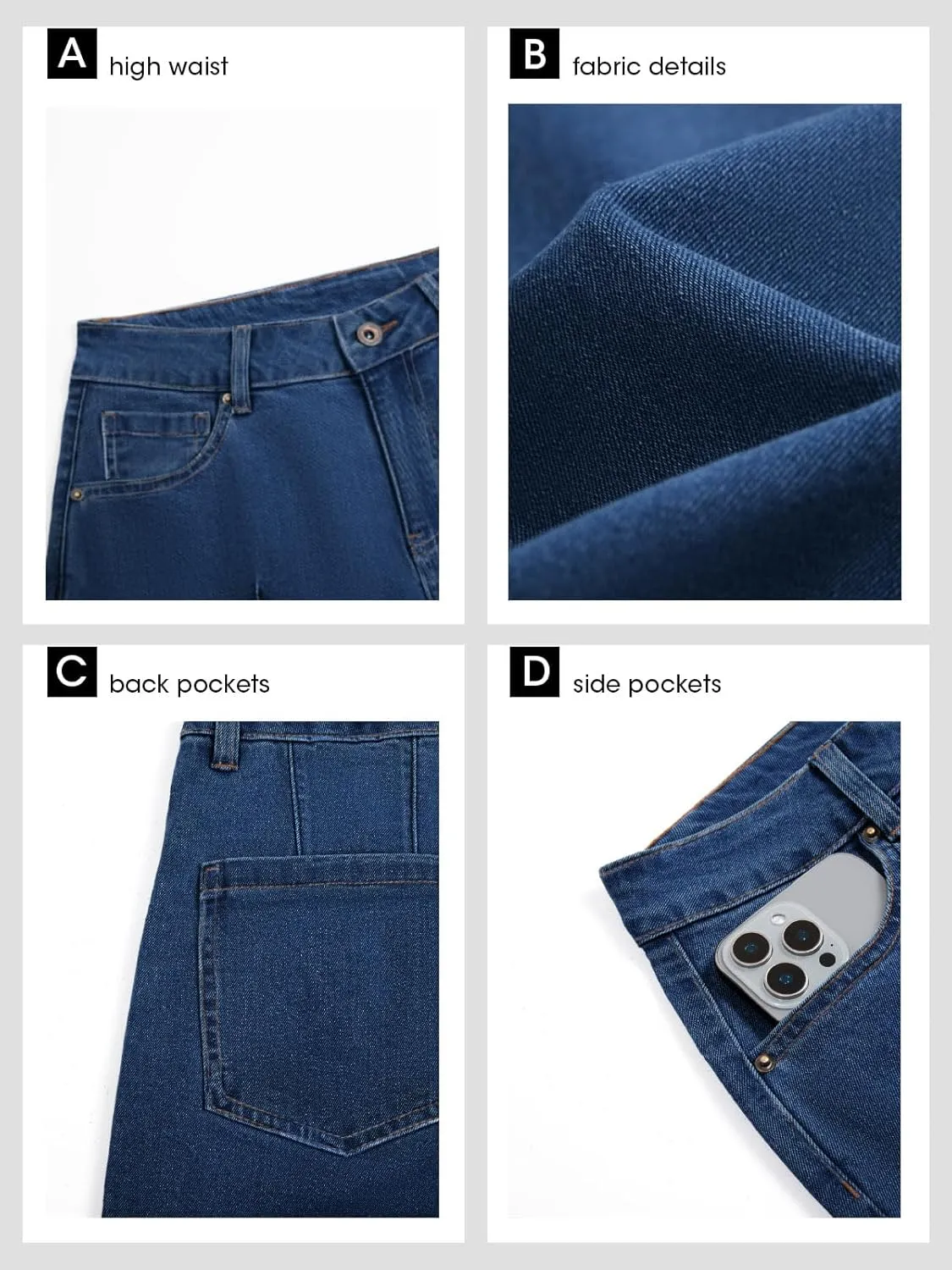 Cicy Bell Womens Baggy Wide Leg Cropped Jeans Casual High Waisted Loose Vintage Denim Pants with Pockets