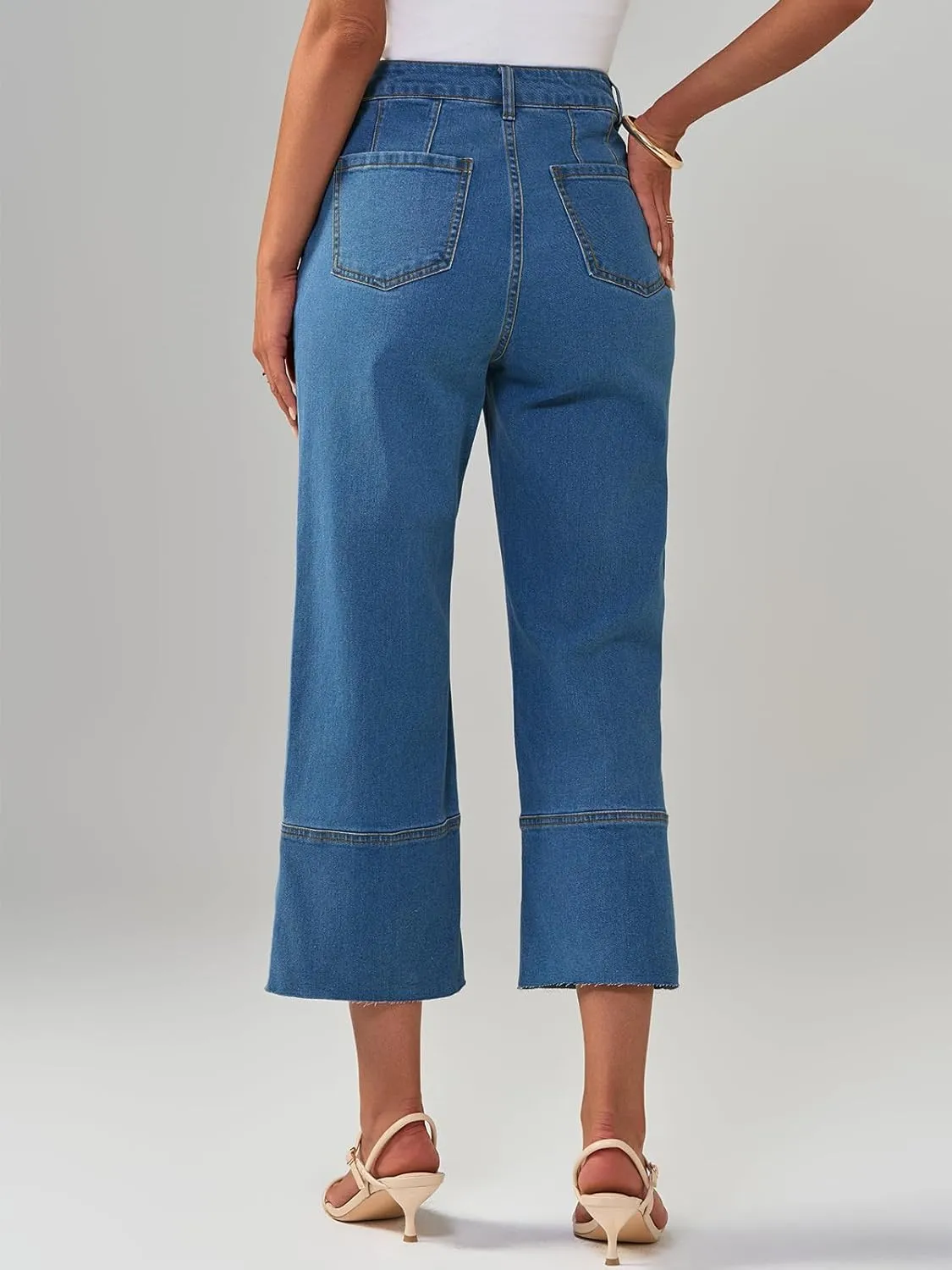Cicy Bell Womens Baggy Wide Leg Cropped Jeans Casual High Waisted Loose Vintage Denim Pants with Pockets