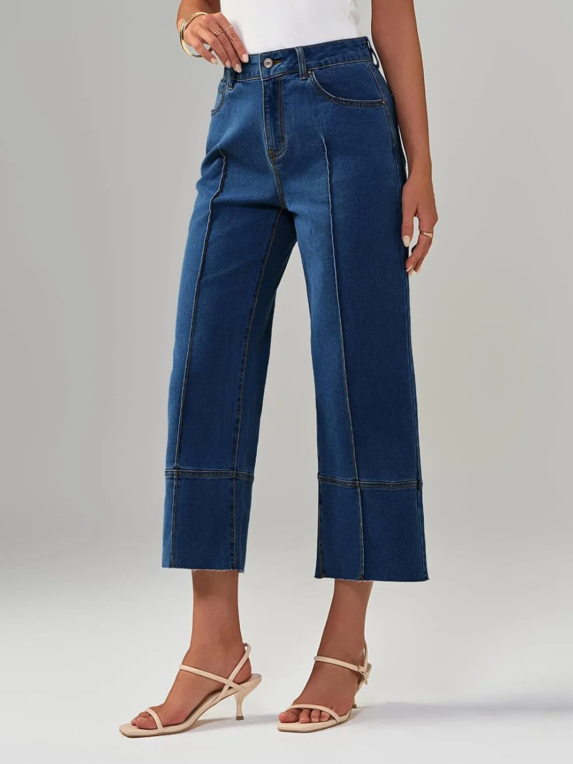 Cicy Bell Womens Baggy Wide Leg Cropped Jeans Casual High Waisted Loose Vintage Denim Pants with Pockets