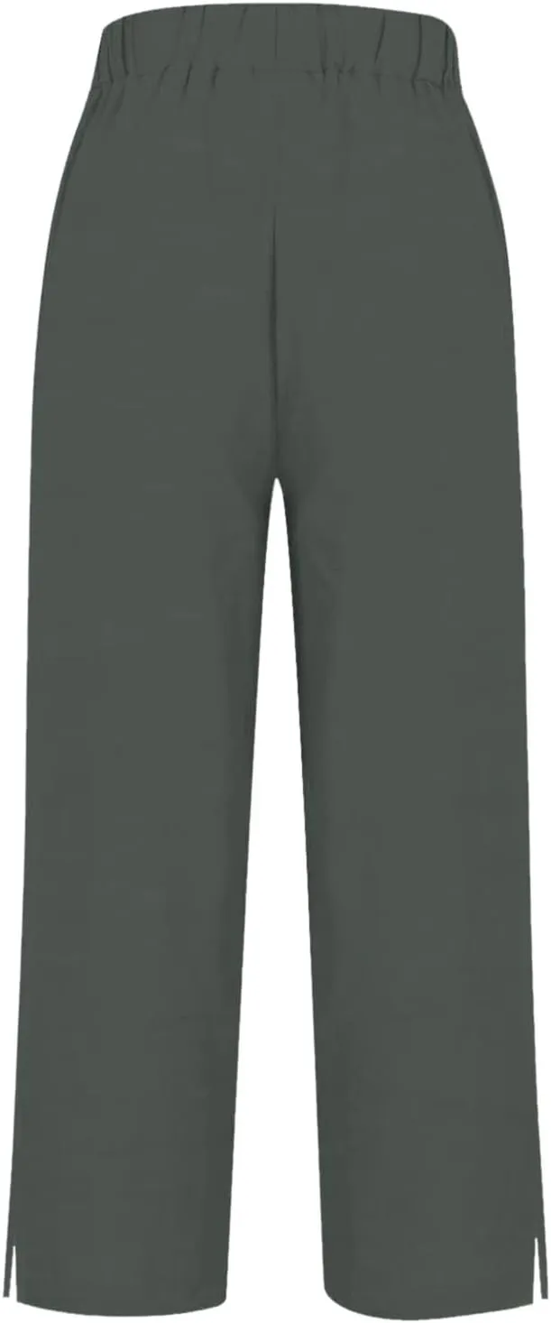Cotton Linen Pants Women Summer Elastic Waist Straight Leg Plus Size Crop Pants Casual Beach Trousers with Pockets