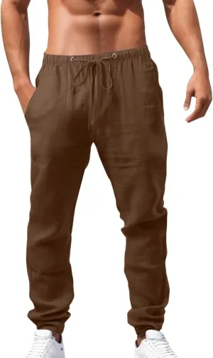 Cotton Linen Work Pants for Men Summer Solid Color Trousers Light Loose Pant Hiking Outdoor Joggers Black Chino Mens Yoga Pants