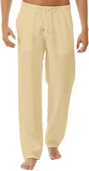 Cotton Linen Work Pants for Men Summer Solid Color Trousers Light Loose Pant Hiking Outdoor Joggers Chino Pants Slim Fit Mens Ice Skating Tights