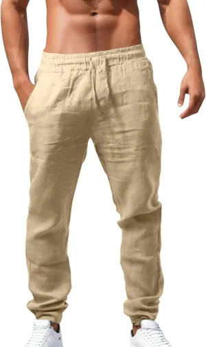 Cotton Linen Work Pants for Men Summer Solid Color Trousers Light Loose Pant Hiking Outdoor Joggers Chinos Pants Men Mens Activewear Pants