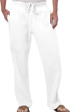 Cotton Linen Work Pants for Men Summer Solid Color Trousers Light Loose Pant Hiking Outdoor Joggers Skinny Chinos Mens Activewear Leggings