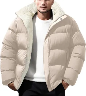 crazynekos Mens Cotton Down Jackets Winter Warm Padded Coats Outwear Fleece Sweatshirt