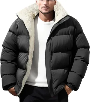 crazynekos Mens Cotton Down Jackets Winter Warm Padded Coats Outwear Fleece Sweatshirt
