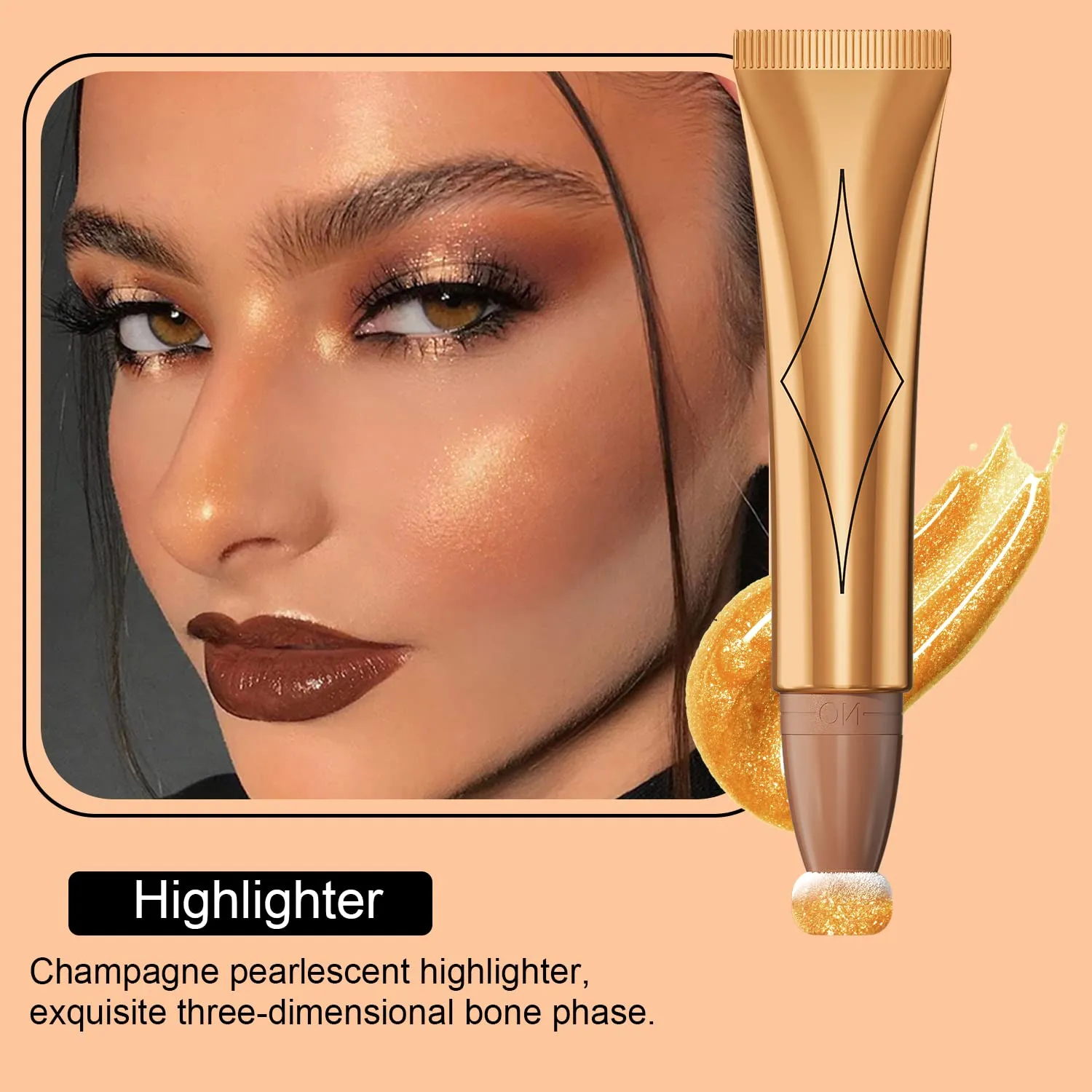 Cream Contour Beauty Wand,Xcreando Liquid High Lighter Stick with Cushion Applicator Silky Liquid Bronzer Stick Waterproof Lightweight Face Concealer Contouring with Natural Matte Finish(#06 Champagne Gold)