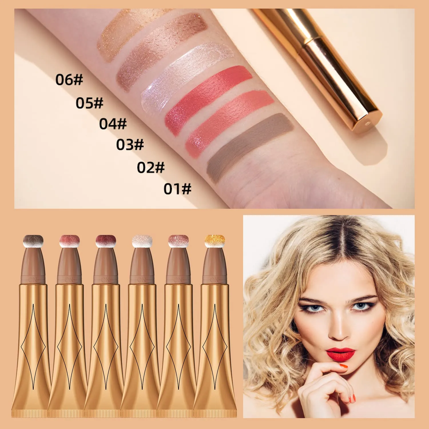 Cream Contour Beauty Wand,Xcreando Liquid High Lighter Stick with Cushion Applicator Silky Liquid Bronzer Stick Waterproof Lightweight Face Concealer Contouring with Natural Matte Finish(#06 Champagne Gold)