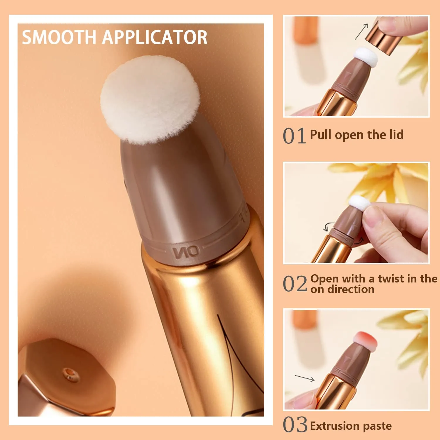 Cream Contour Beauty Wand,Xcreando Liquid High Lighter Stick with Cushion Applicator Silky Liquid Bronzer Stick Waterproof Lightweight Face Concealer Contouring with Natural Matte Finish(#06 Champagne Gold)