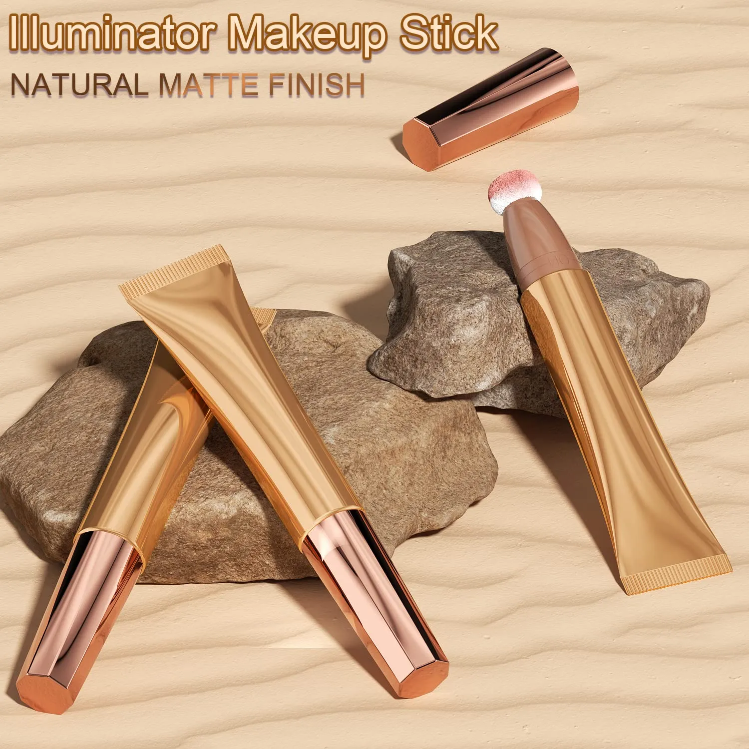 Cream Contour Beauty Wand,Xcreando Liquid High Lighter Stick with Cushion Applicator Silky Liquid Bronzer Stick Waterproof Lightweight Face Concealer Contouring with Natural Matte Finish(#06 Champagne Gold)