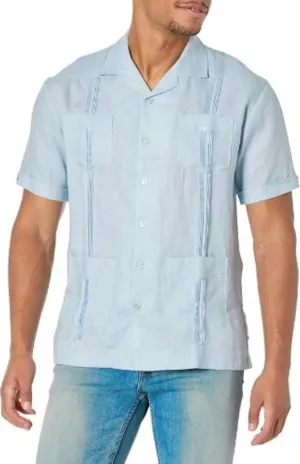 Cubavera Men's 100% Linen Short Sleeve Button-Down Guayabera Shirt, Four Pockets, Camp Collar, Pintuck Detail, Lightweight