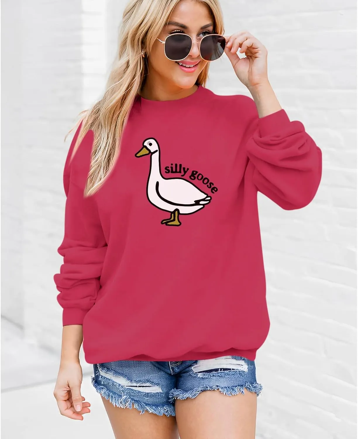 Cute Silly Goose Sweatshirt for Women Teen Girls Duck Letter Graphic Crewneck Long Sleeve Shirt Hoodie Pullover Tops