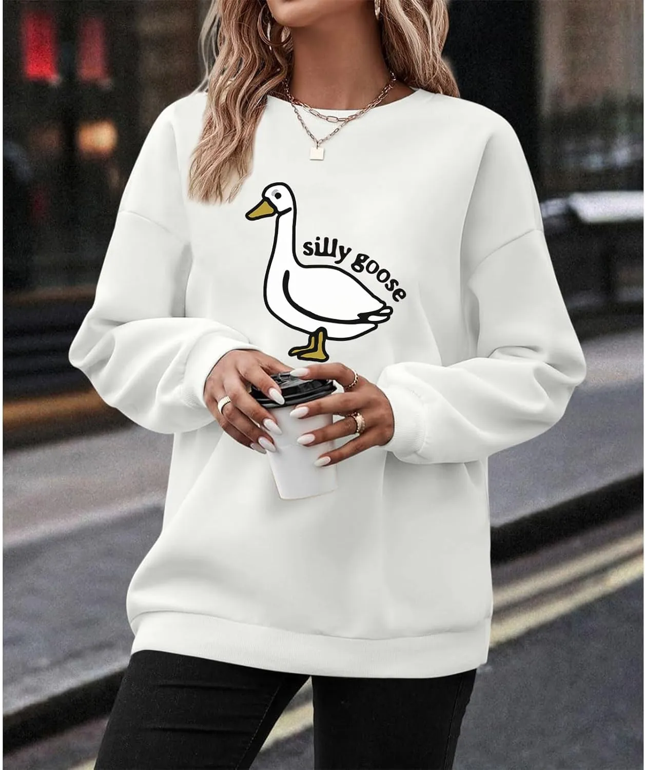Cute Silly Goose Sweatshirt for Women Teen Girls Duck Letter Graphic Crewneck Long Sleeve Shirt Hoodie Pullover Tops