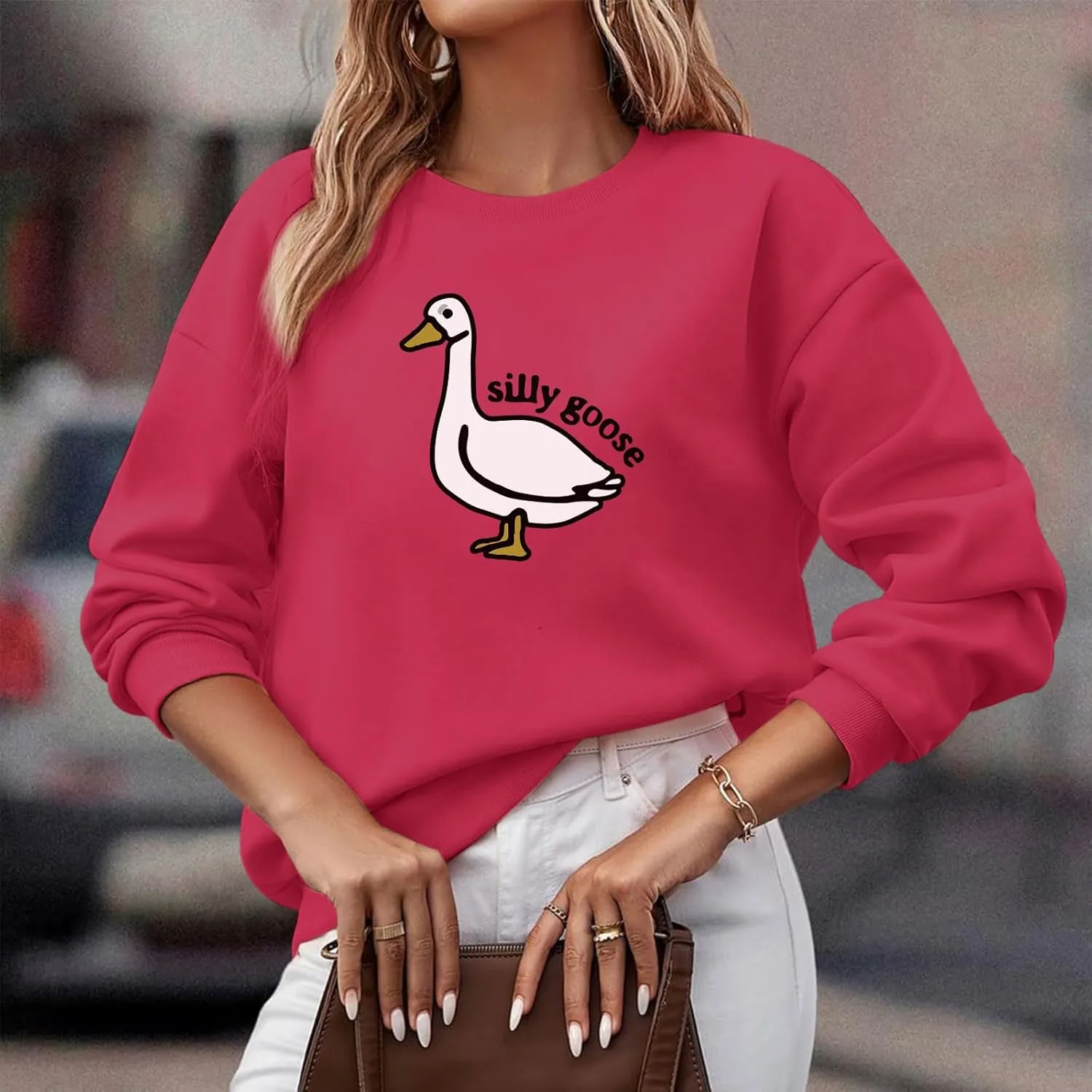 Cute Silly Goose Sweatshirt for Women Teen Girls Duck Letter Graphic Crewneck Long Sleeve Shirt Hoodie Pullover Tops