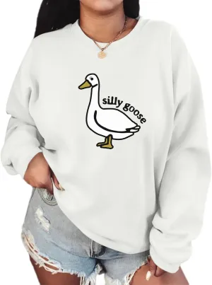 Cute Silly Goose Sweatshirt for Women Teen Girls Duck Letter Graphic Crewneck Long Sleeve Shirt Hoodie Pullover Tops