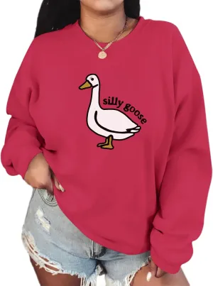 Cute Silly Goose Sweatshirt for Women Teen Girls Duck Letter Graphic Crewneck Long Sleeve Shirt Hoodie Pullover Tops