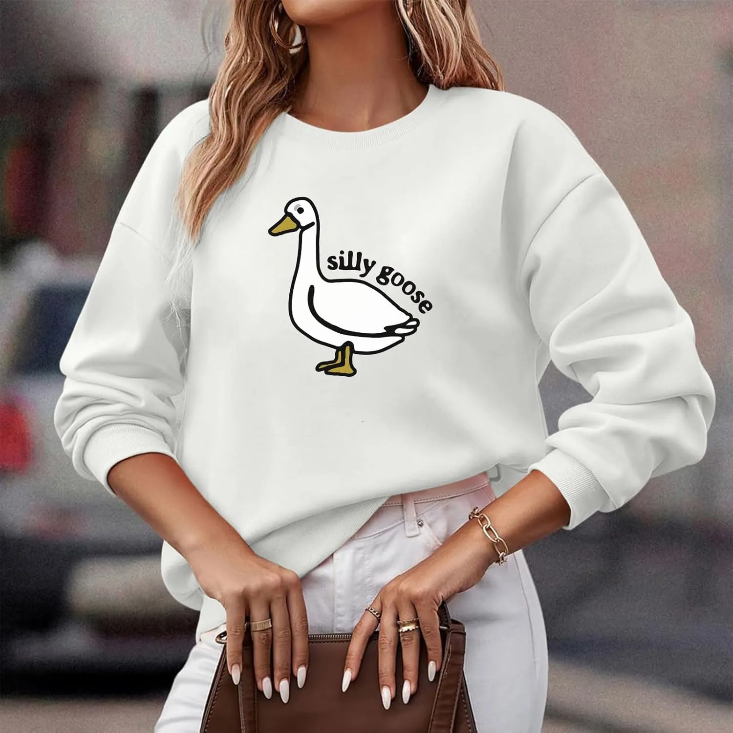 Cute Silly Goose Sweatshirt for Women Teen Girls Duck Letter Graphic Crewneck Long Sleeve Shirt Hoodie Pullover Tops