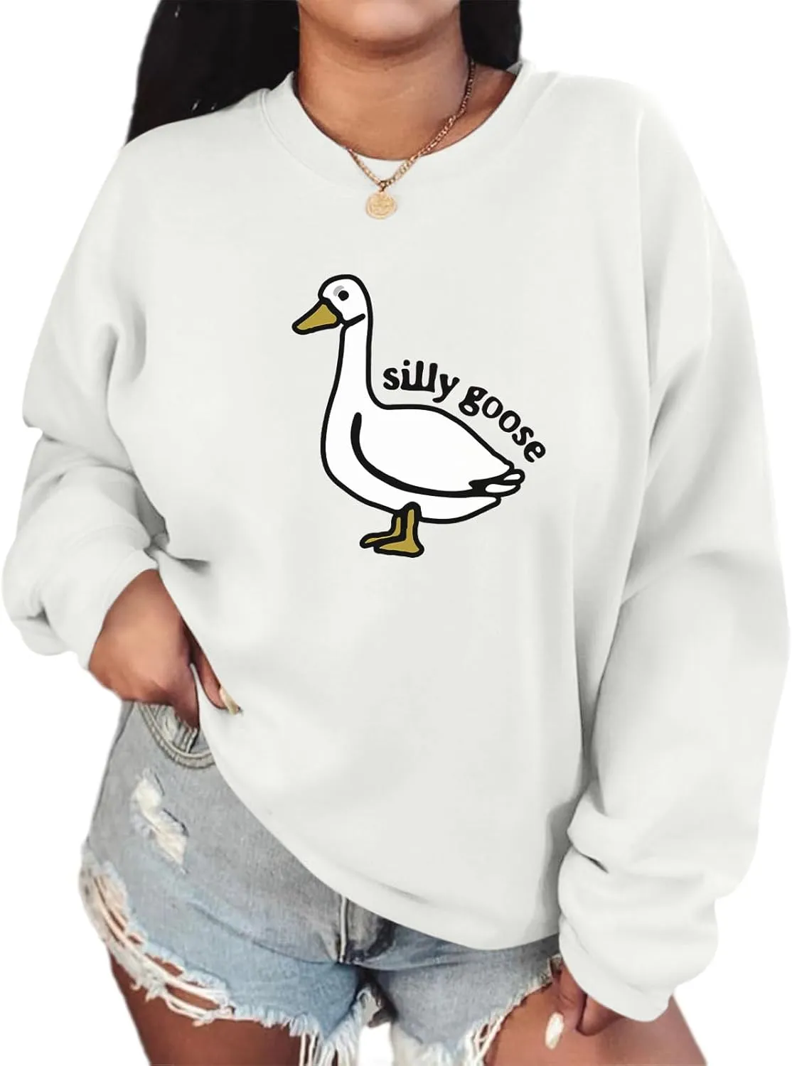 Cute Silly Goose Sweatshirt for Women Teen Girls Duck Letter Graphic Crewneck Long Sleeve Shirt Hoodie Pullover Tops