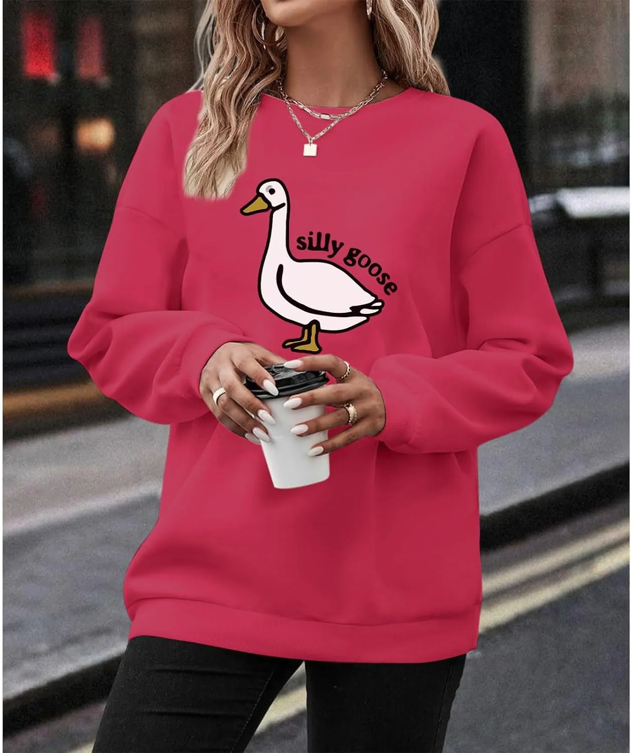 Cute Silly Goose Sweatshirt for Women Teen Girls Duck Letter Graphic Crewneck Long Sleeve Shirt Hoodie Pullover Tops