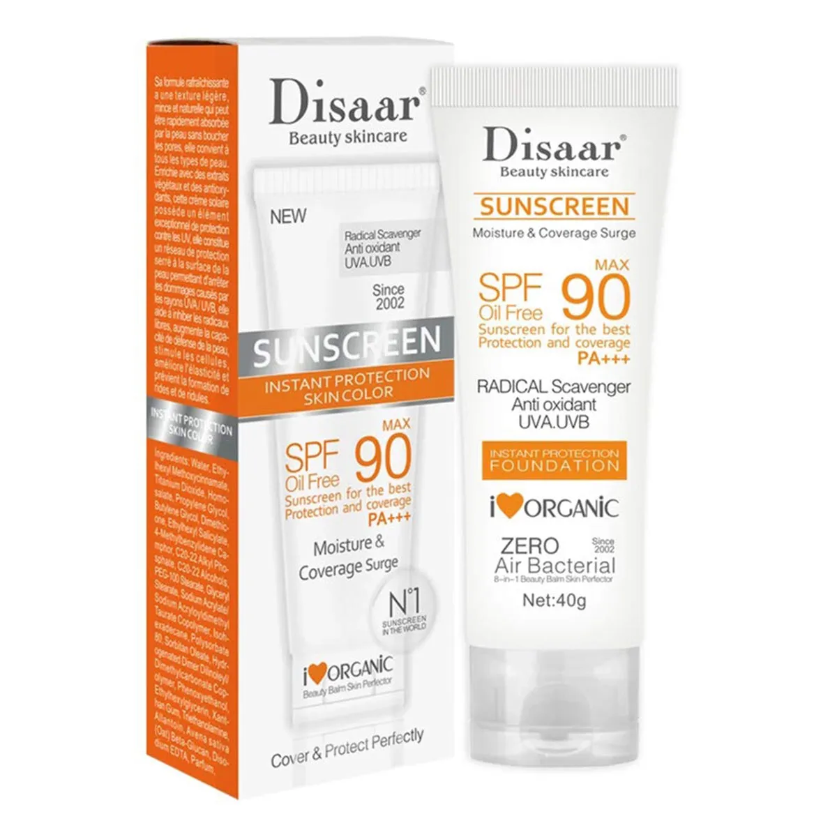 DISAAR sunscreen spf 90 in cream for skin protection oil for control 40g DS313-2