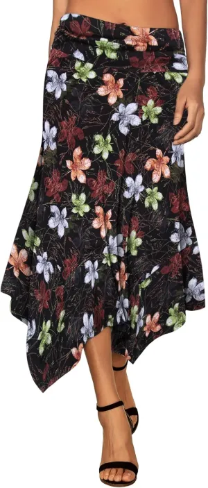 DJT Women's Flowy Handkerchief Hemline Midi Skirt