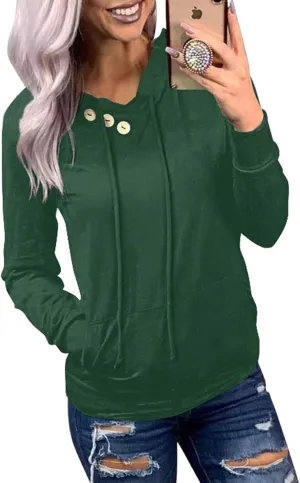 Dokotoo Women's Casual Long Sleeve Hoodies Sweatshirts Drawstring Pullover Tunic Tops With Pockets