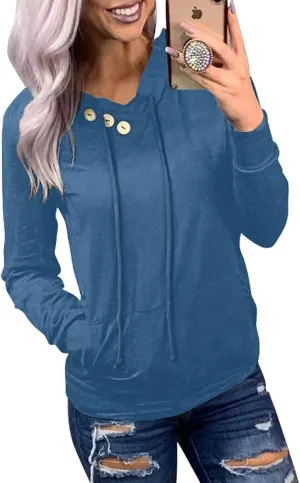 Dokotoo Women's Casual Long Sleeve Hoodies Sweatshirts Drawstring Pullover Tunic Tops With Pockets