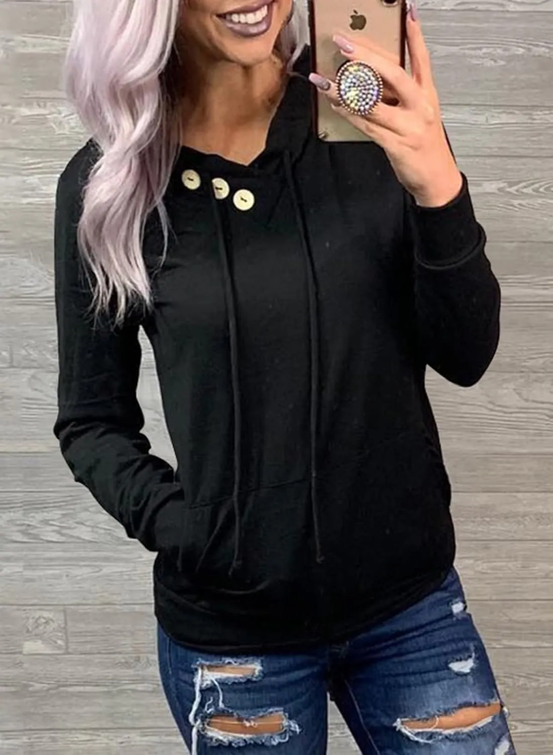 Dokotoo Women's Casual Long Sleeve Hoodies Sweatshirts Drawstring Pullover Tunic Tops With Pockets
