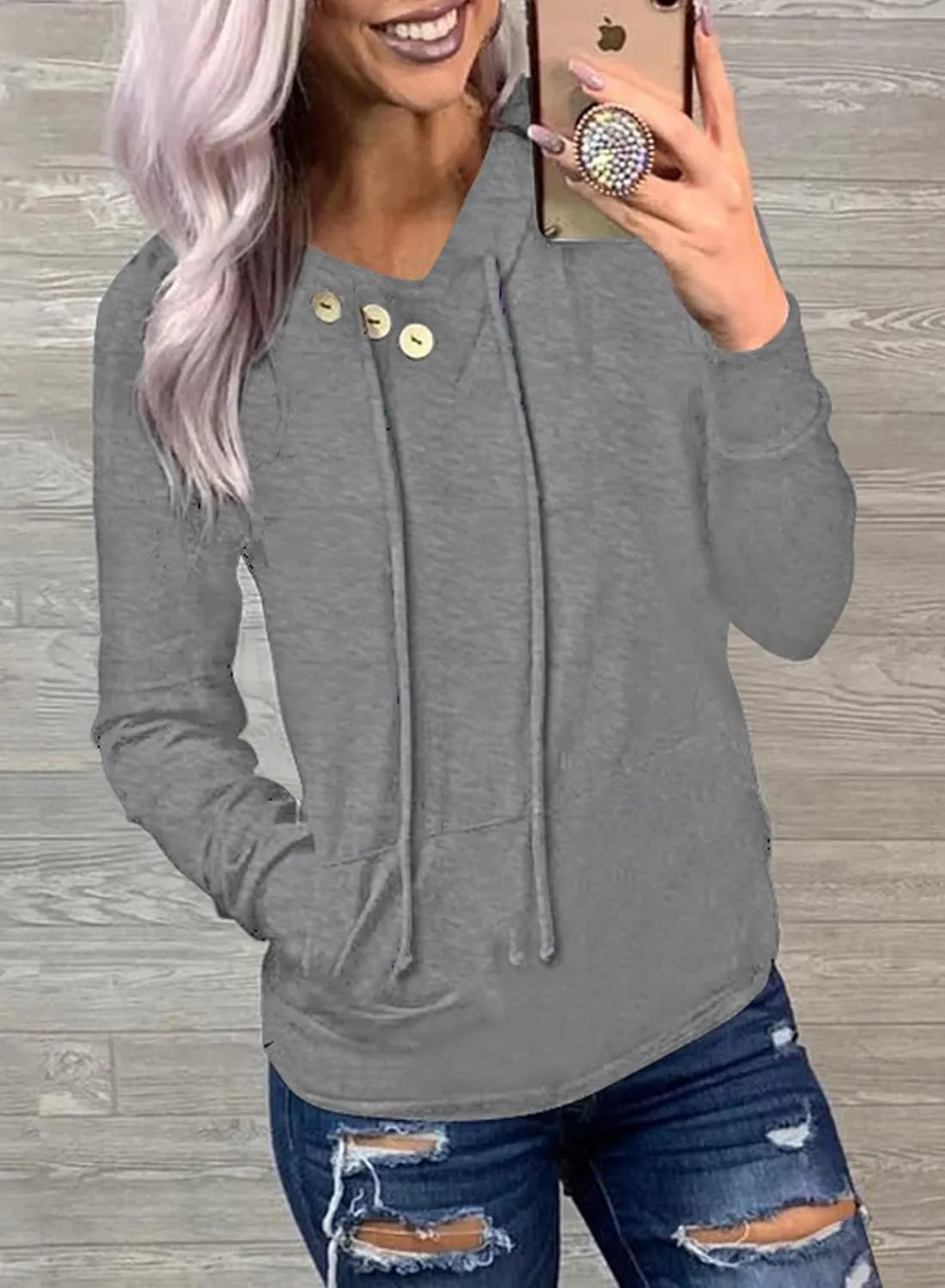 Dokotoo Women's Casual Long Sleeve Hoodies Sweatshirts Drawstring Pullover Tunic Tops With Pockets