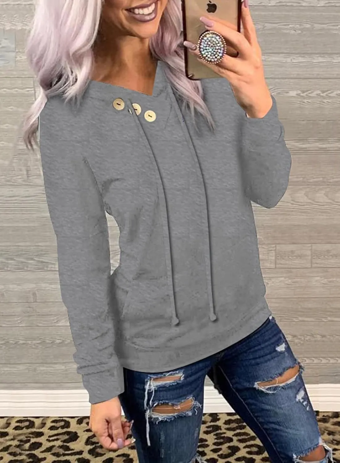 Dokotoo Women's Casual Long Sleeve Hoodies Sweatshirts Drawstring Pullover Tunic Tops With Pockets