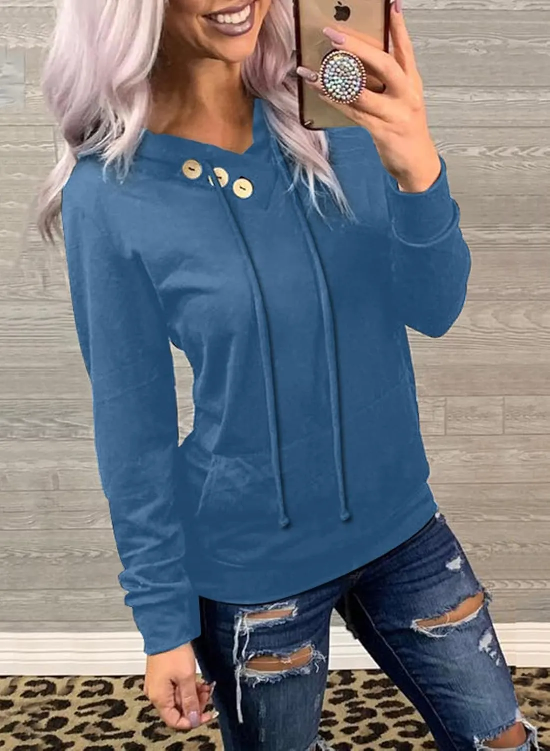Dokotoo Women's Casual Long Sleeve Hoodies Sweatshirts Drawstring Pullover Tunic Tops With Pockets