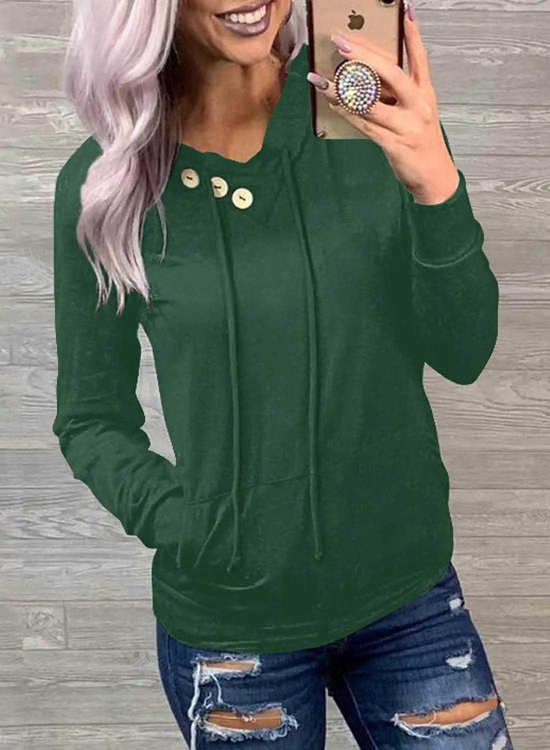 Dokotoo Women's Casual Long Sleeve Hoodies Sweatshirts Drawstring Pullover Tunic Tops With Pockets