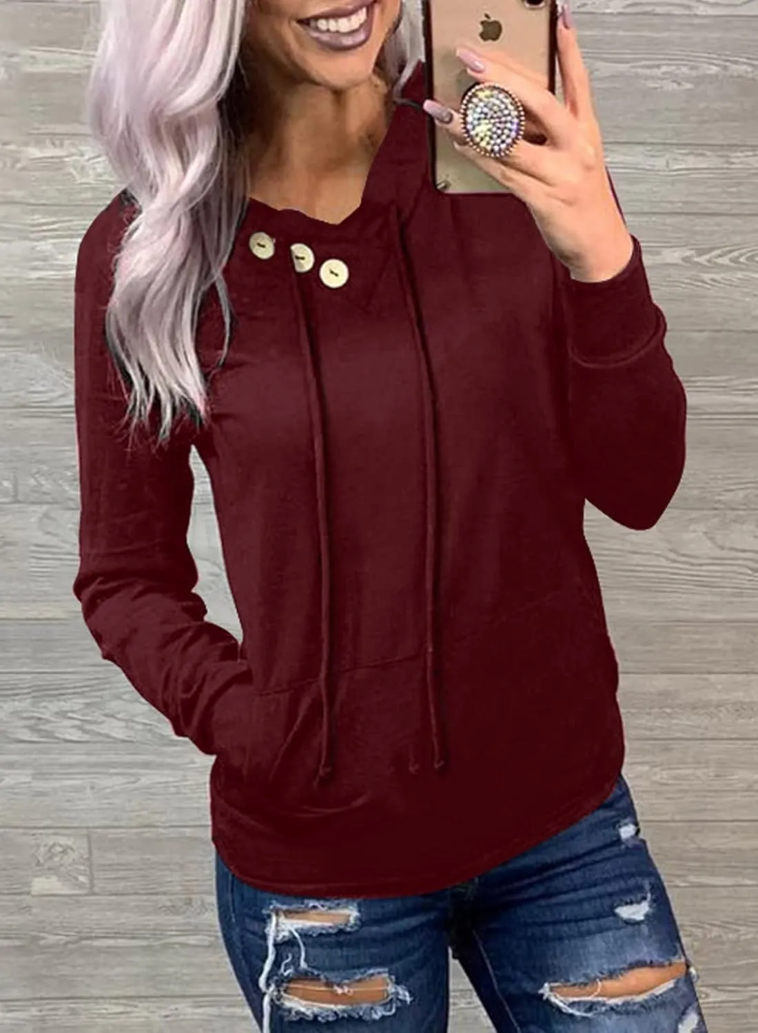 Dokotoo Women's Casual Long Sleeve Hoodies Sweatshirts Drawstring Pullover Tunic Tops With Pockets