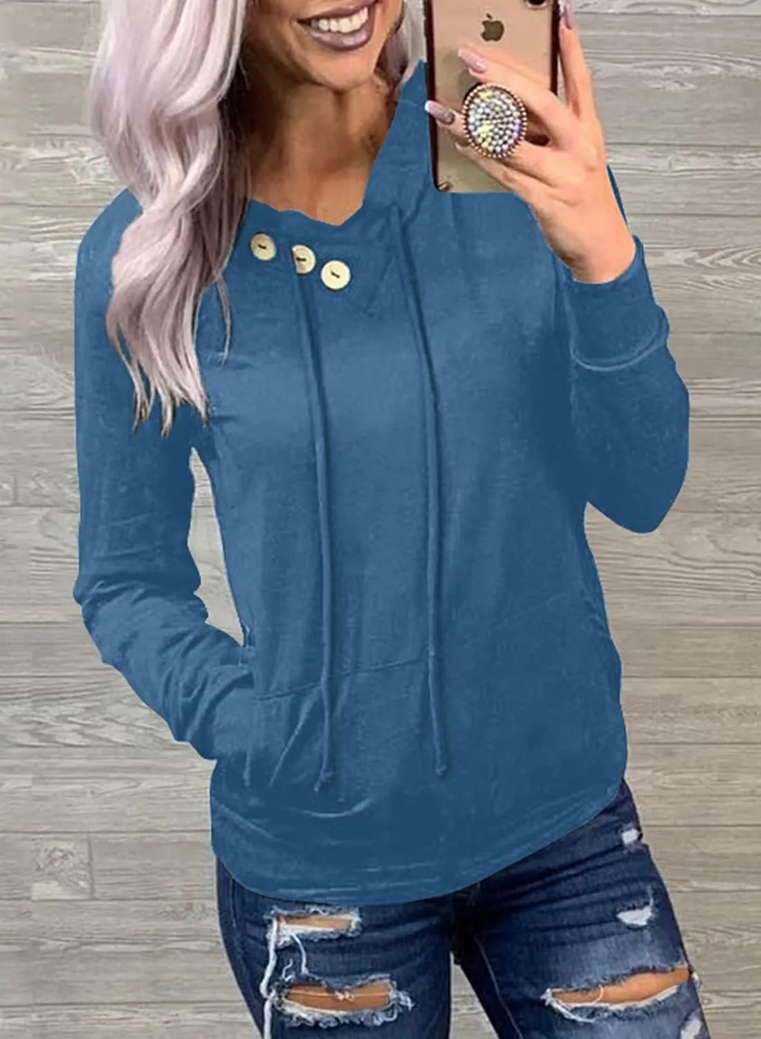 Dokotoo Women's Casual Long Sleeve Hoodies Sweatshirts Drawstring Pullover Tunic Tops With Pockets