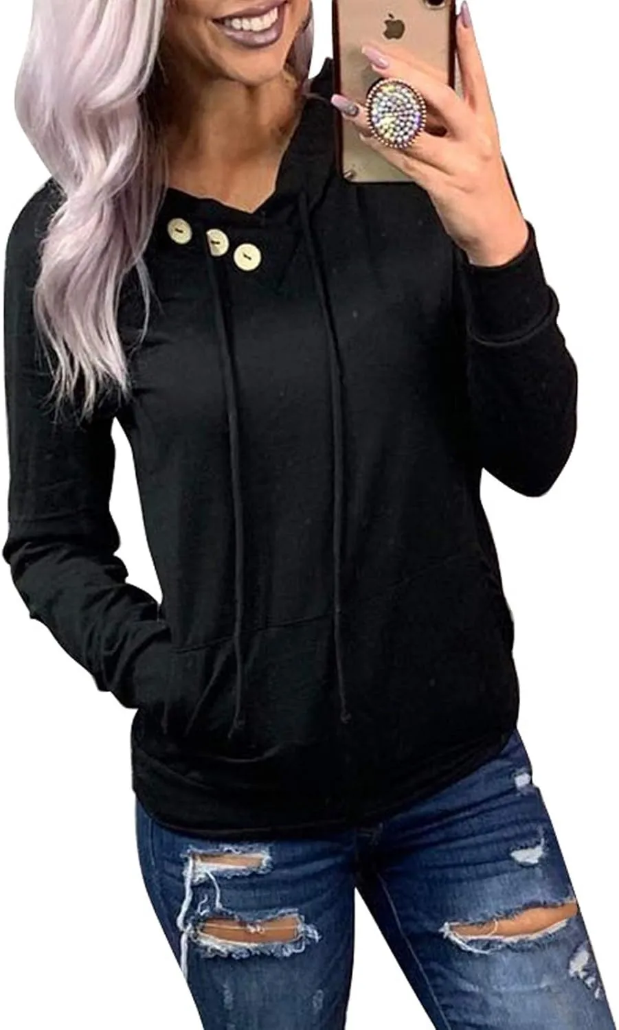 Dokotoo Women's Casual Long Sleeve Hoodies Sweatshirts Drawstring Pullover Tunic Tops With Pockets