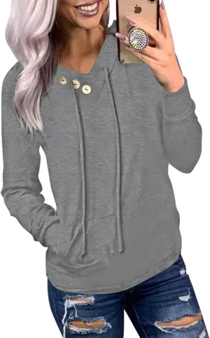 Dokotoo Women's Casual Long Sleeve Hoodies Sweatshirts Drawstring Pullover Tunic Tops With Pockets