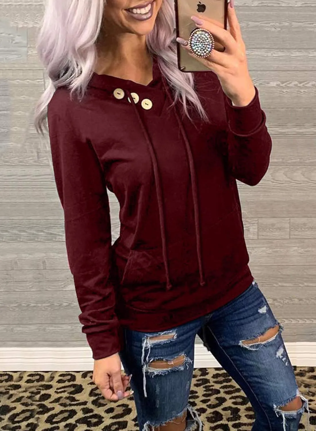 Dokotoo Women's Casual Long Sleeve Hoodies Sweatshirts Drawstring Pullover Tunic Tops With Pockets