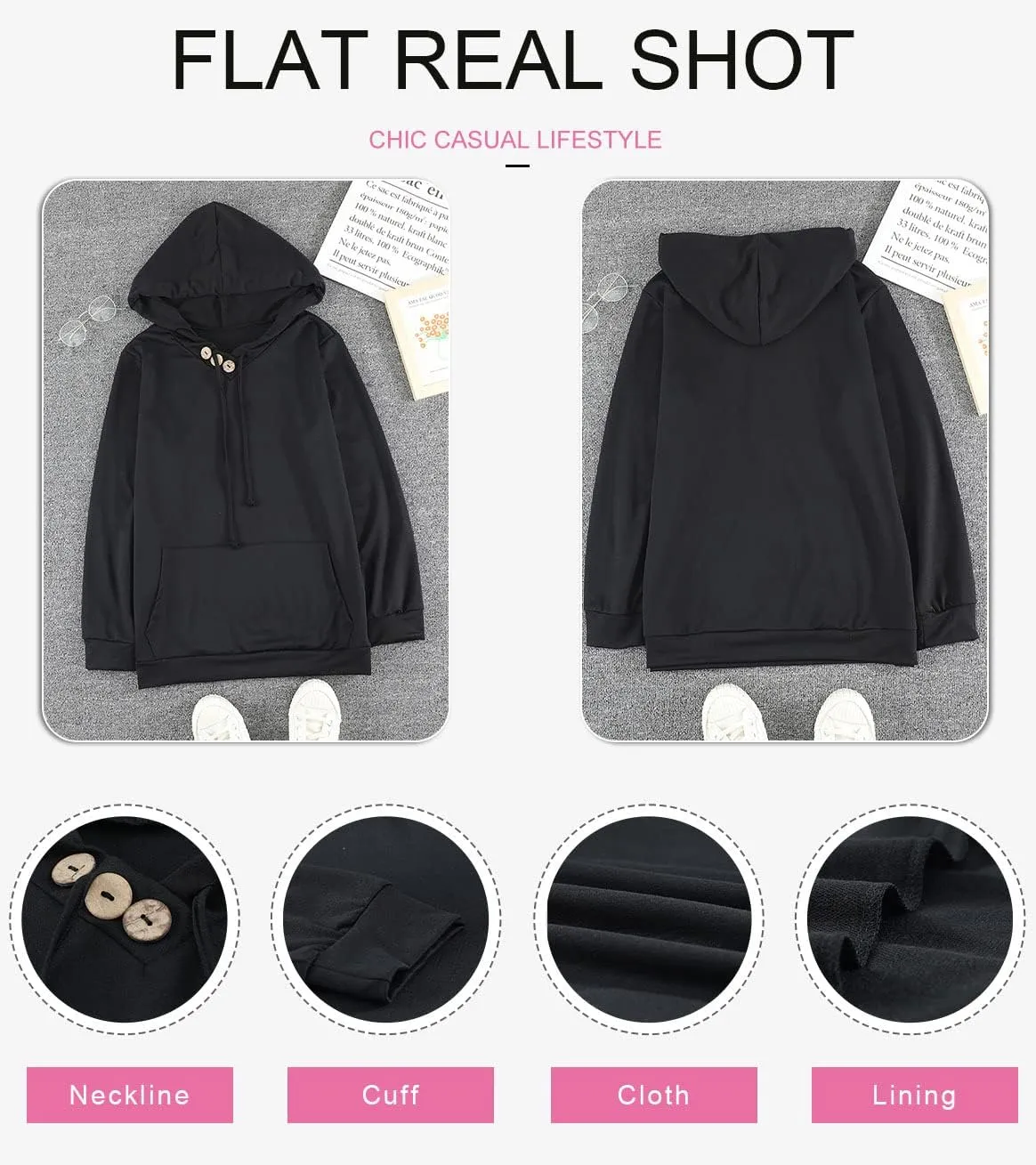 Dokotoo Women's Casual Long Sleeve Hoodies Sweatshirts Drawstring Pullover Tunic Tops With Pockets