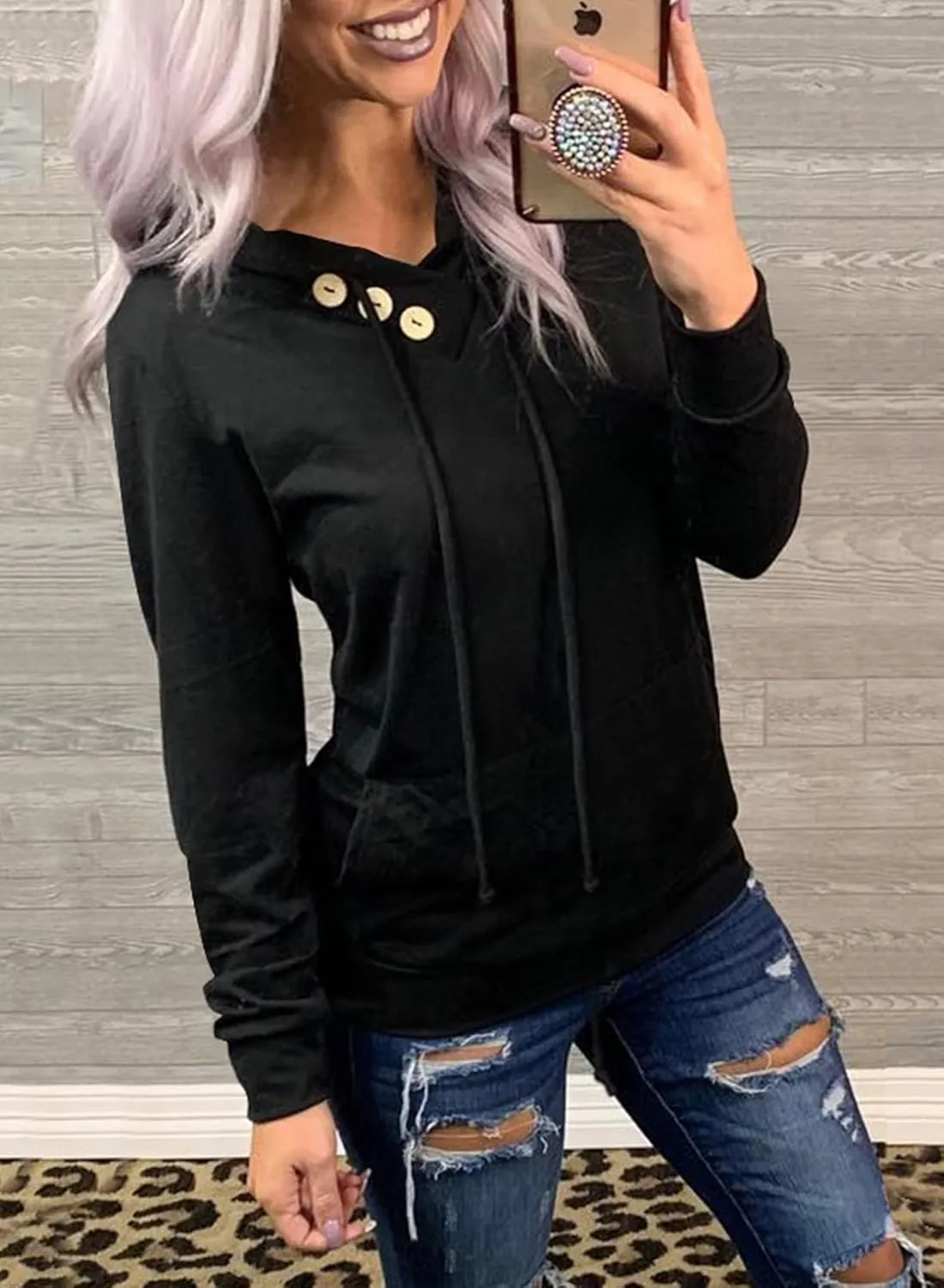 Dokotoo Women's Casual Long Sleeve Hoodies Sweatshirts Drawstring Pullover Tunic Tops With Pockets