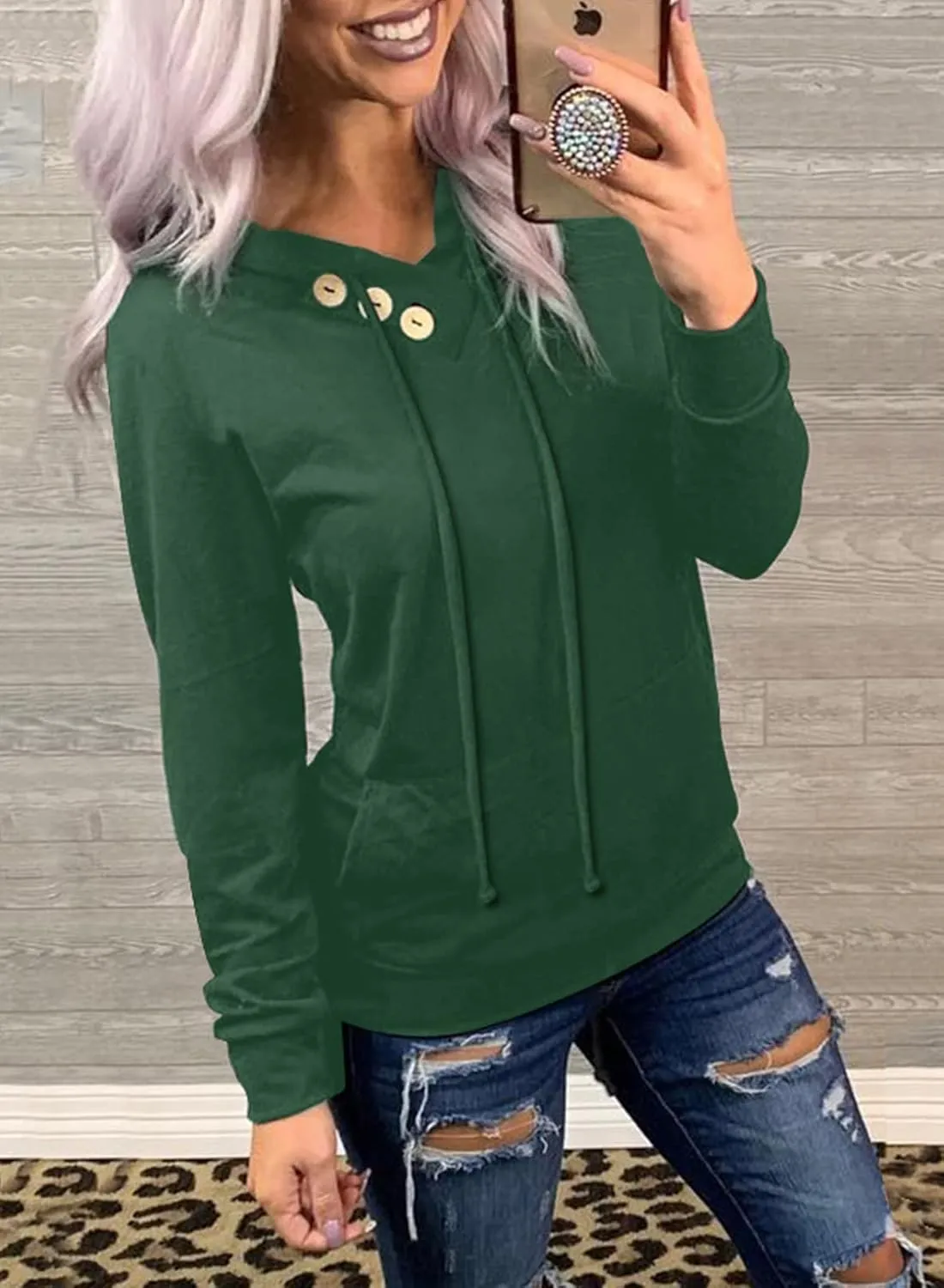 Dokotoo Women's Casual Long Sleeve Hoodies Sweatshirts Drawstring Pullover Tunic Tops With Pockets