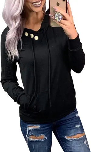 Dokotoo Women's Casual Long Sleeve Hoodies Sweatshirts Drawstring Pullover Tunic Tops With Pockets