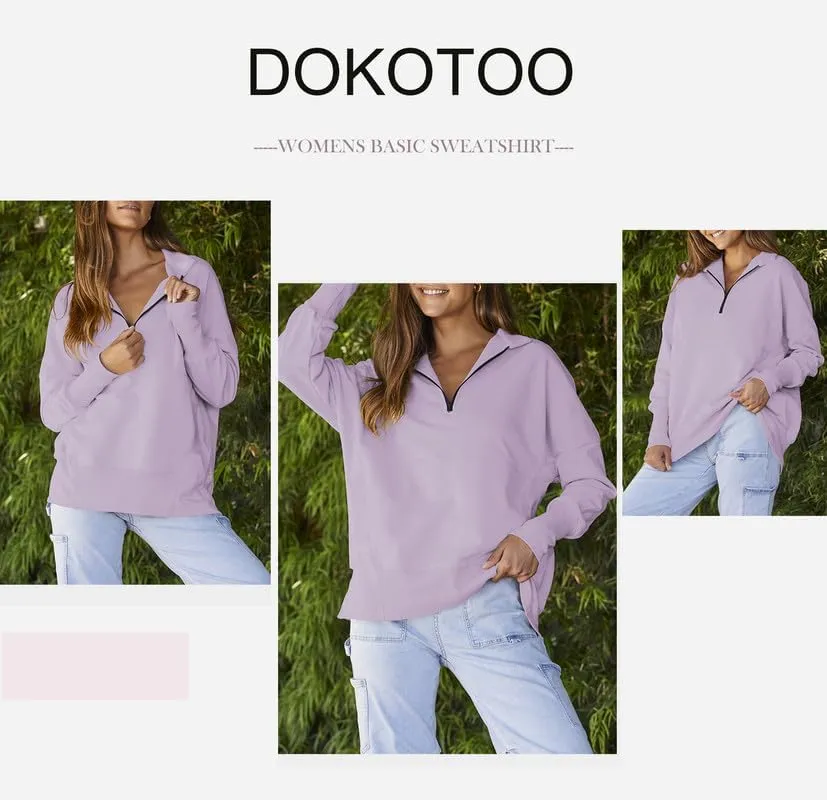 Dokotoo Women's Casual Oversized Half Zip Sweatshirts Long Sleeve Solid Color Pullover Jackets with Pockets