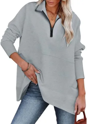 Dokotoo Women's Casual Oversized Half Zip Sweatshirts Long Sleeve Solid Color Pullover Jackets with Pockets