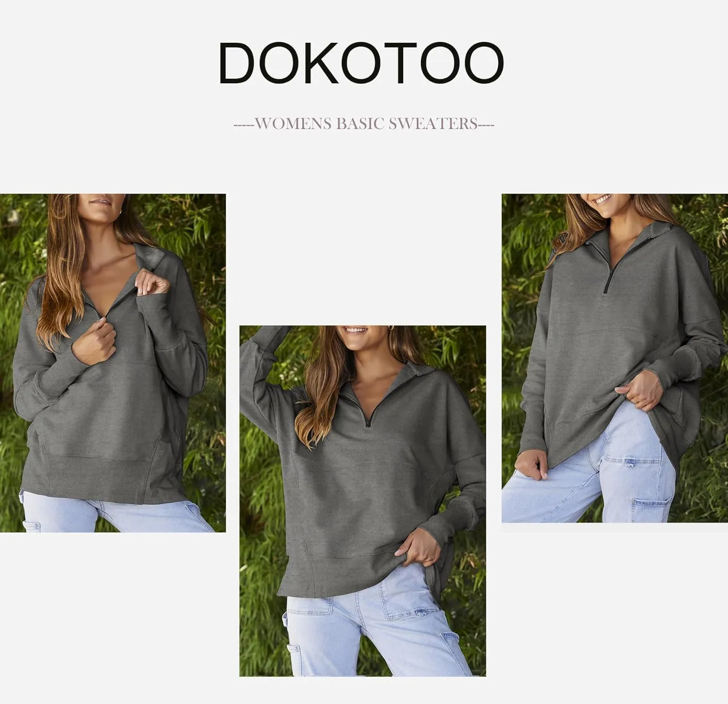 Dokotoo Women's Casual Oversized Half Zip Sweatshirts Long Sleeve Solid Color Pullover Jackets with Pockets
