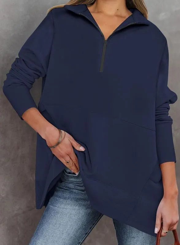 Dokotoo Women's Casual Oversized Half Zip Sweatshirts Long Sleeve Solid Color Pullover Jackets with Pockets