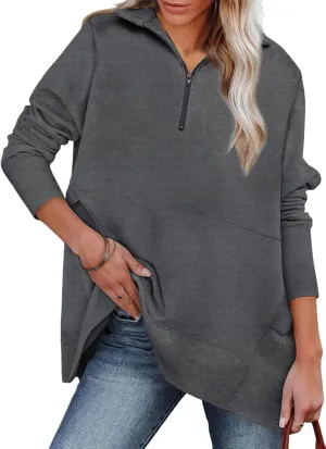 Dokotoo Women's Casual Oversized Half Zip Sweatshirts Long Sleeve Solid Color Pullover Jackets with Pockets