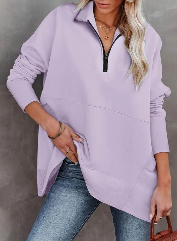 Dokotoo Women's Casual Oversized Half Zip Sweatshirts Long Sleeve Solid Color Pullover Jackets with Pockets