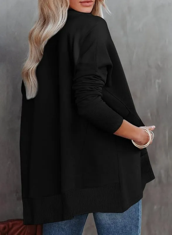 Dokotoo Women's Casual Oversized Half Zip Sweatshirts Long Sleeve Solid Color Pullover Jackets with Pockets