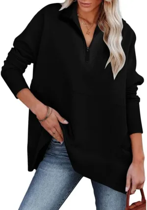Dokotoo Women's Casual Oversized Half Zip Sweatshirts Long Sleeve Solid Color Pullover Jackets with Pockets