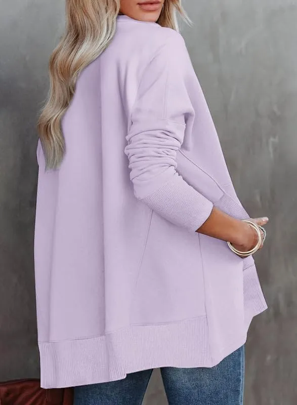 Dokotoo Women's Casual Oversized Half Zip Sweatshirts Long Sleeve Solid Color Pullover Jackets with Pockets